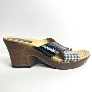 Dansko Women's Wedge Heel Sandals Black Patent Gingham Size 39‎